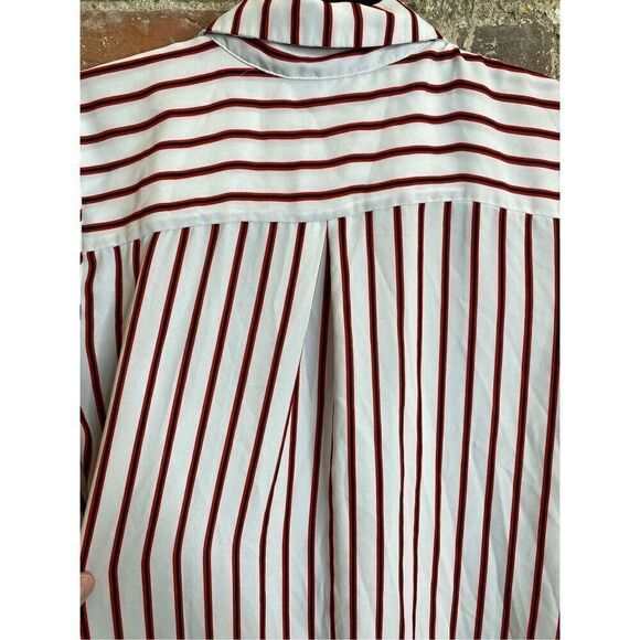 COMO Vintage Red Stripe Pointed Flat Collar Button Down Tunic Women’s Size M - Picture 15 of 16